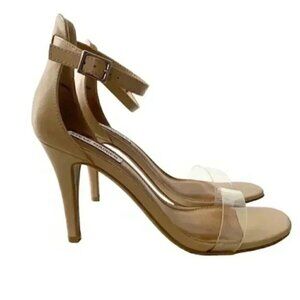 Steve Madden Nude Translucent Vinyl High Heel Ankle Strap Minimalist Sandals 9